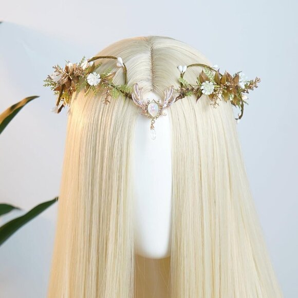 Woodland Flower Fairy Crown Faux Leaves Flowers Festival Cosplay Accessory main image 7